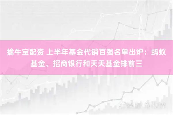擒牛宝配资 上半年基金代销百强名单出炉:蚂蚁基金、招商银行和天天基金排前三