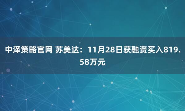 中泽策略官网 苏美达：11月28日获融资买入819.58万元